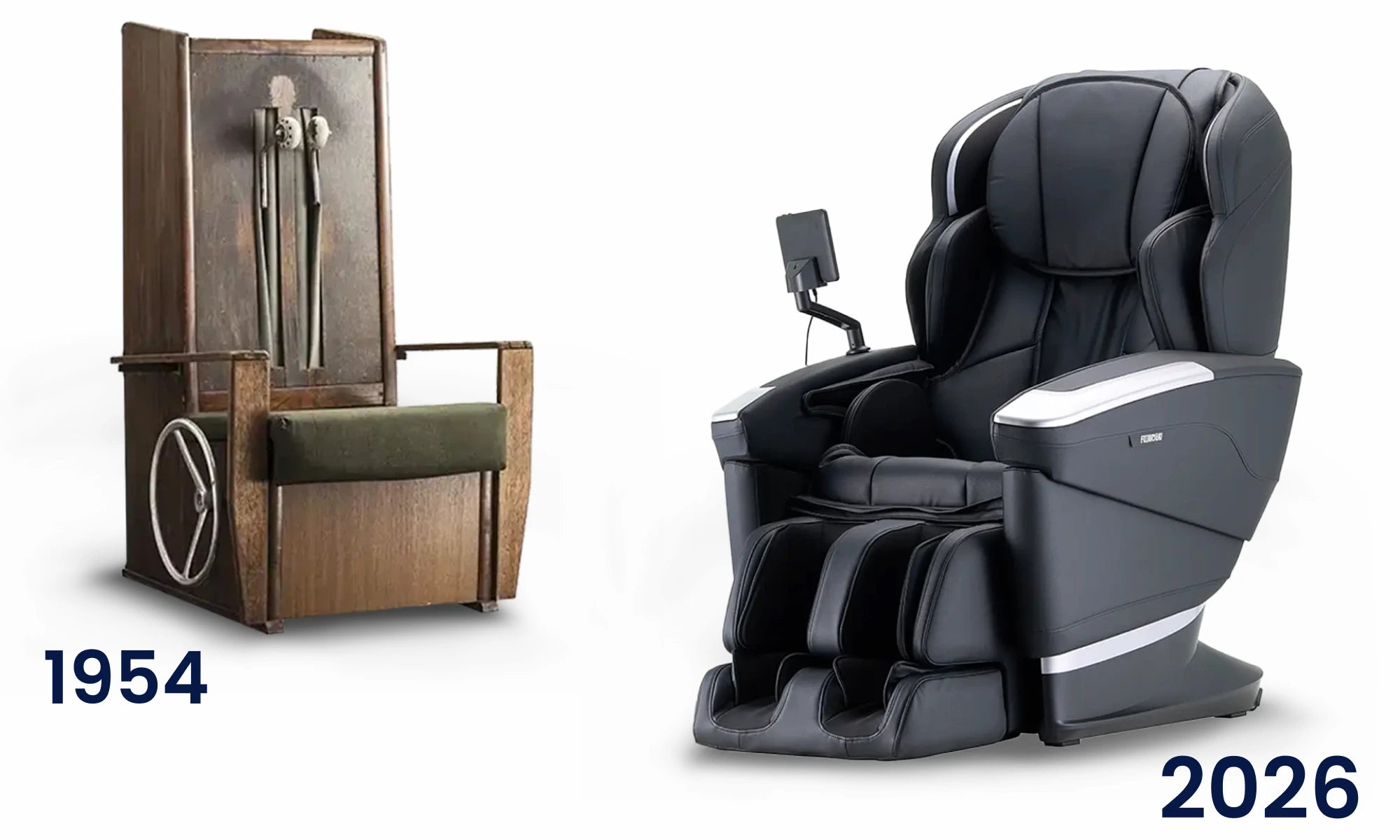 Fujiiryoki Europe brand history from 1954 to 2026 highlighting decades of Japanese innovation in massage chair technology