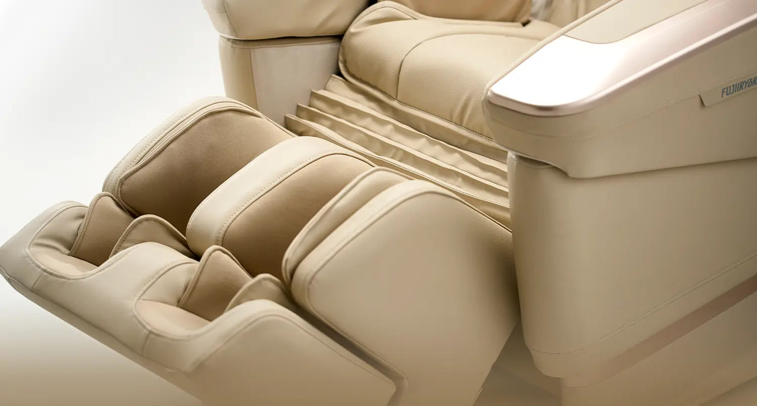 Fujiiryoki massage chair footrest providing a customized fit for maximum relaxation and home wellness experience