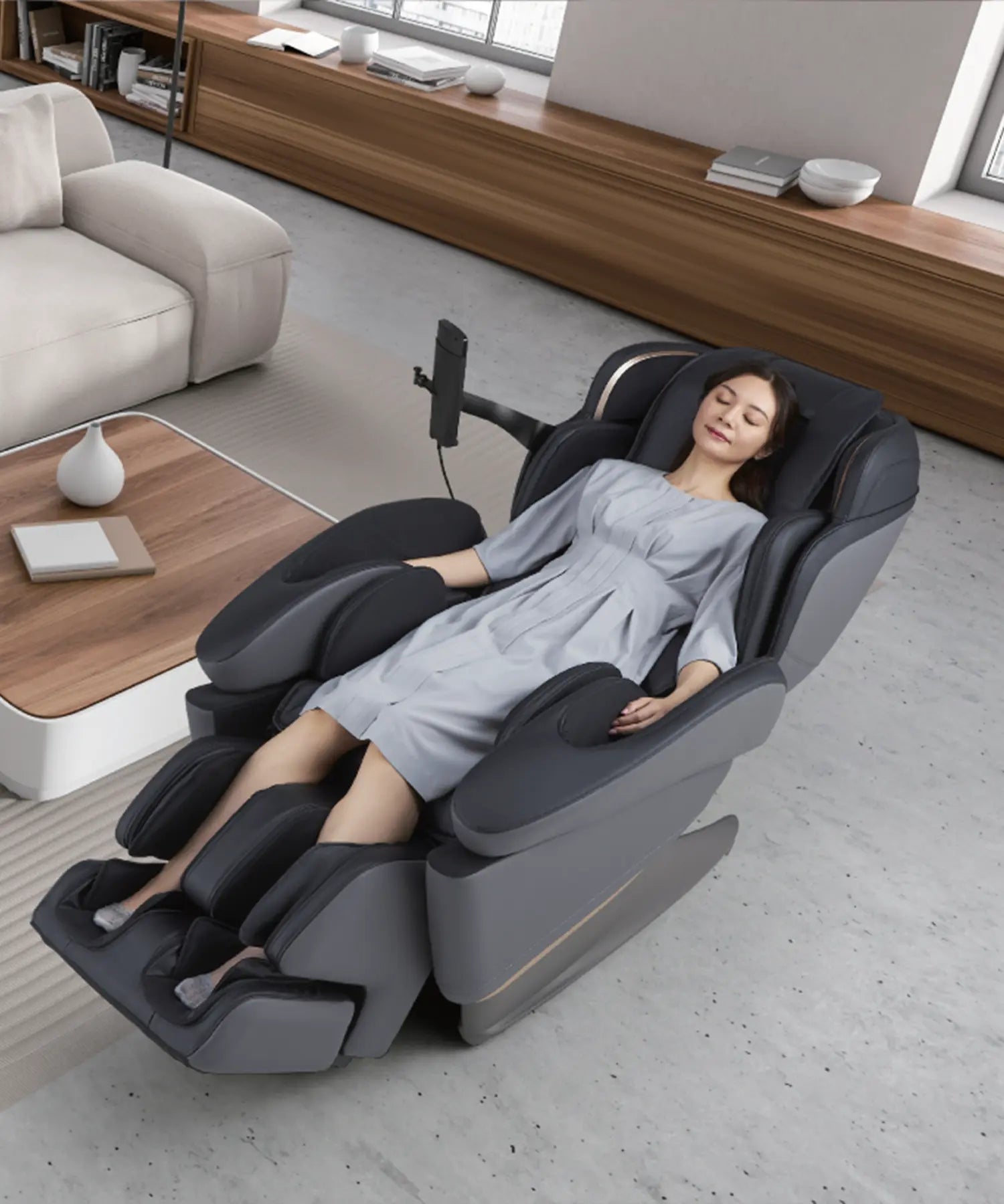 Fujiiryoki JP-3000 black massage chair featuring advanced 5D AI massage technology, dual body scanning and Zero Gravity reclining for a personalised full-body massage.