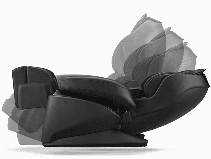 Fujiiryoki JP-2000 black massage chair in full flat recline position