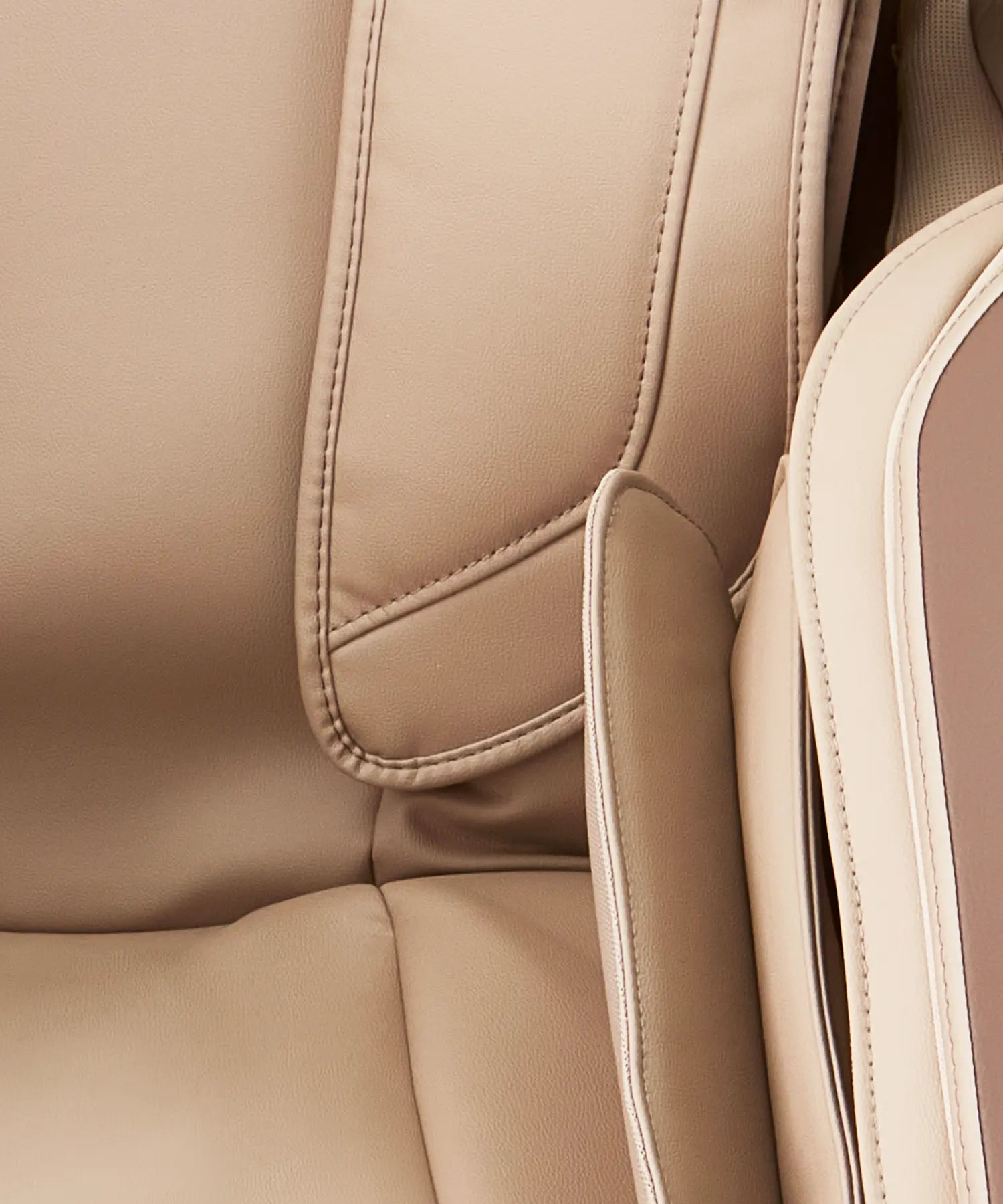 Close-up detail of Fujiiryoki Calm Plus massage chair in Brown, highlighting high-quality materials, precise massage mechanisms, and elegant Japanese craftsmanship for ultimate relaxation
